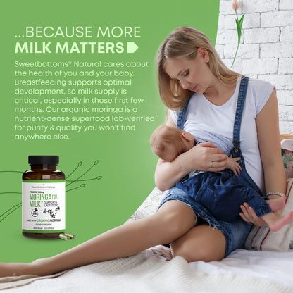 Lactation Supplement - Organic Moringa Capsules for Breastfeeding Support to Increase Breastmilk Supply (120 ct) Pure Malunggay Leaf Powder for Milk Production Booster