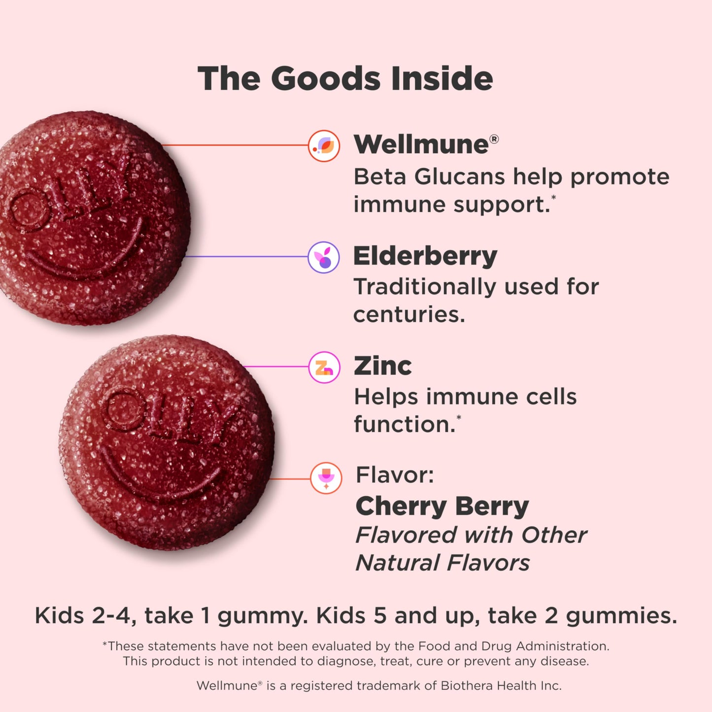 OLLY Kids Immunity Gummy, Immune Support, Wellmune, Elderberry, Vitamin C, Zinc, Chewable Supplement, Cherry - 50 Count OLLYBuy Supplements Australia