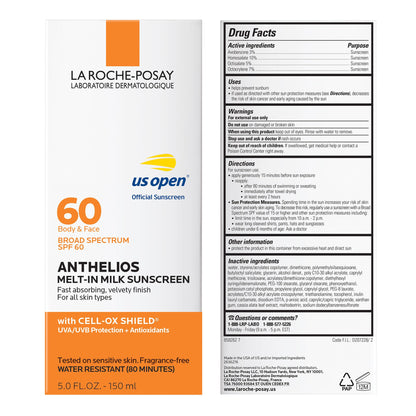 La Roche-Posay Anthelios Melt-In Milk Sunscreen SPF 60, Sunscreen For Body & Face, Broad Spectrum SPF + Antioxidants, Oil Free