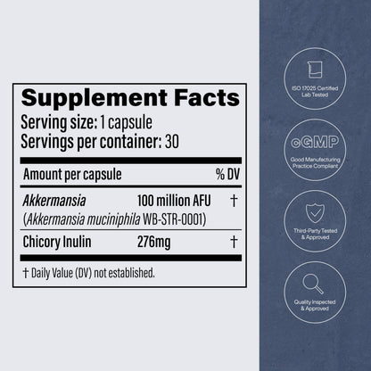 Pendulum Akkermansia Probiotic with Prebiotic Fiber - Delayed Release Capsules, Third-Party Tested, Authentic 100M AFU Live Strain for Gut Health