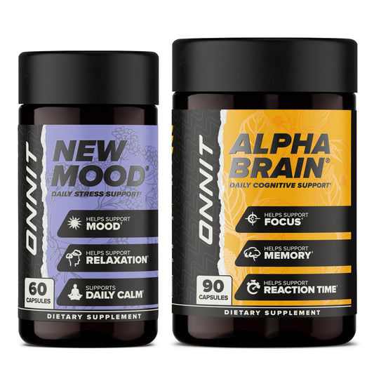ONNIT Cognitive & Mood Support Bundle: Alpha Brain Nootropic Capsules (90 Count) + New Mood Stress Support Capsules (60 Count), IGEN Non-GMO Tested Focus, Clarity, Relaxation & Sleep, Pack of 2 ONNITBuy Supplements Australia