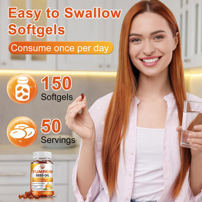 Pumpkin Seed Oil with Saw Palmetto, 3500mg Max Strength per Serving, 150 Softgels, Cold-Pressed with Essential Fatty Acids & Phytosterols, Supports Immune