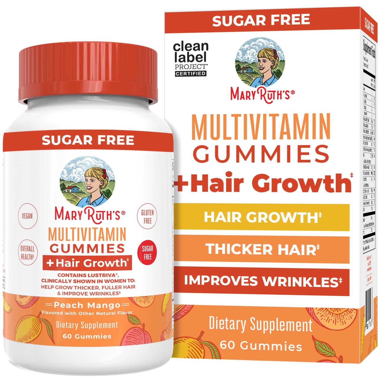 MaryRuth's Multivitamin + Hair Growth Gummies | with Lustriva® | Biotin 10000mcg | B Vitamins | Formulated for Thicker Hair, Wrinkles, Fine Line