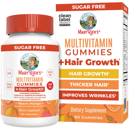 MaryRuth's Multivitamin + Hair Growth Gummies | with Lustriva® | Biotin 10000mcg | B Vitamins | Formulated for Thicker Hair, Wrinkles, Fine Line