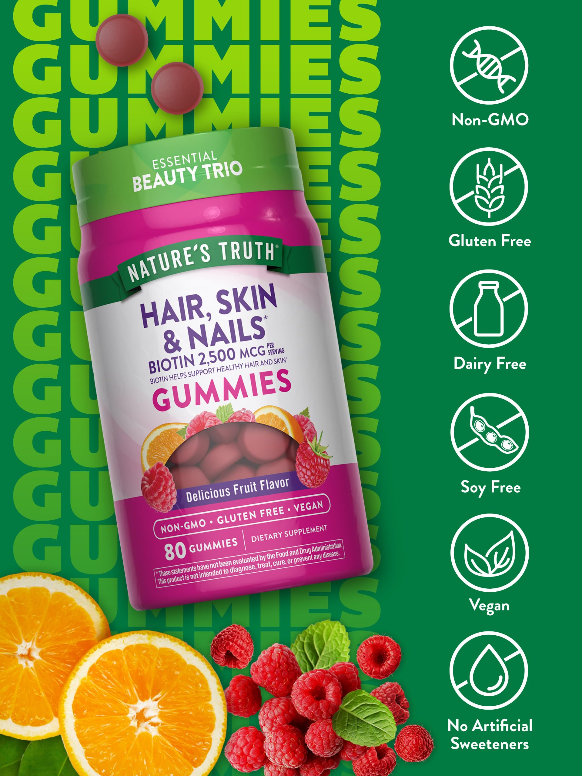 Nature's Truth Hair Skin and Nails Gummies | 80 Count | 2500mcg of Biotin | Vegan, Non-GMO, Gluten Free Supplement | Vitamin for Women & Men Nature's TruthBuy Supplements Australia