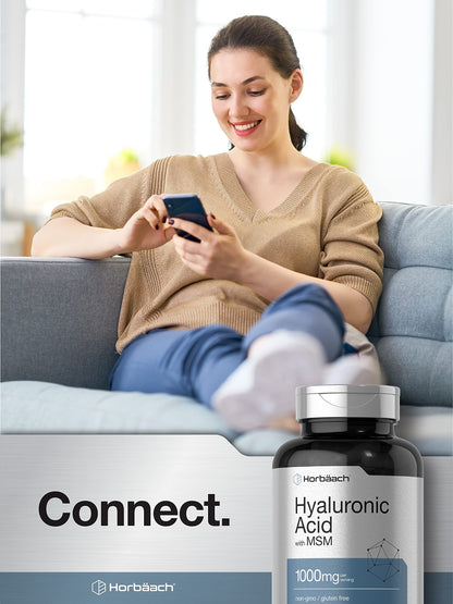 Horbäach Hyaluronic Acid with MSM | 1000 mg | 120 Capsules | Non-GMO and Gluten Free Supplement | Bioavailable Formula