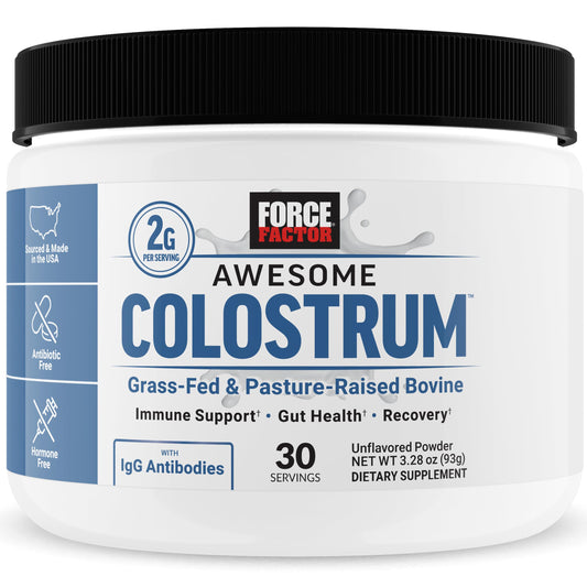 Force Factor Awesome Colostrum to Support Gut Health, Immune Function, Recovery, & More, Bovine Colostrum Supplement, Pasture-Raised, Grass Fed