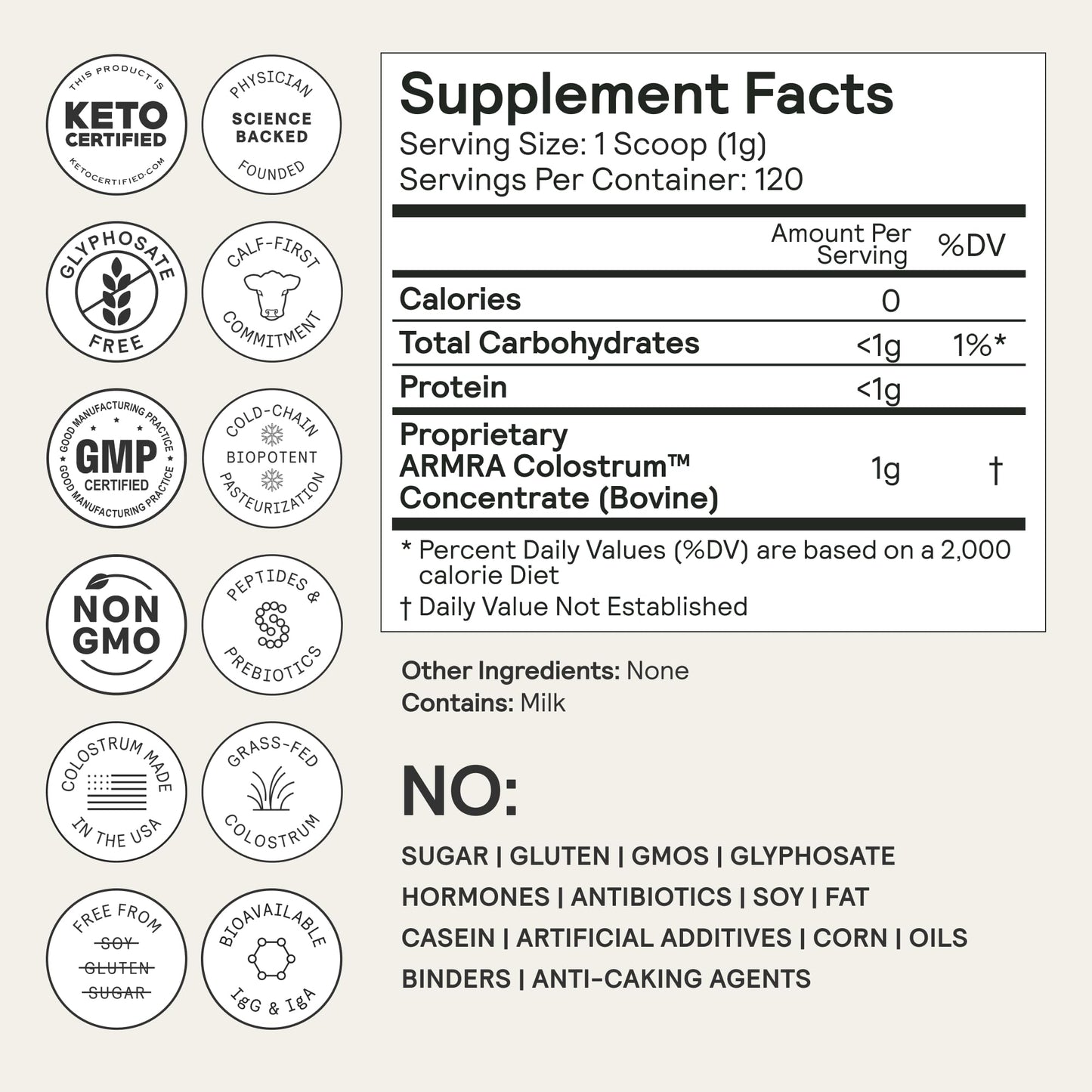 ARMRA Colostrum Powder | Unflavored | Gut Health & Bloating | Skin & Hair | Immunity | Keto, Gluten & Fat-Free | 120 Servings
