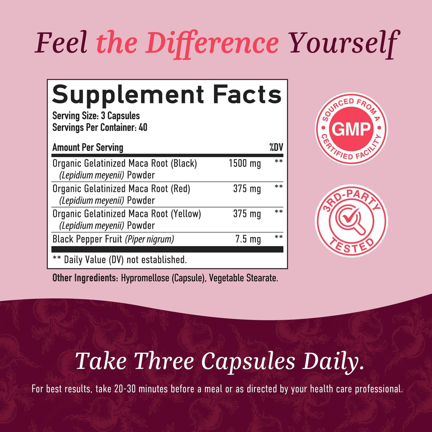Organic Maca Root Capsules for Women | Peruvian Maca 2250MG Extra Strength | Red, Black & Yellow Root Powder with Black Pepper | Herbal Supplement