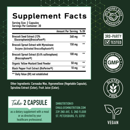 50MG Sulforaphane Supplement from Broccoli Sprouts | NRF2 Activation, Cellular Health & Immune Support | Glucoraphanin, Myrosinase & Antioxidants | Third-Party Tested