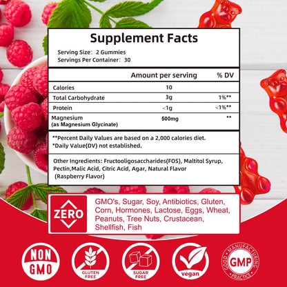 Magnesium Glycinate Gummies 500mg | Relaxation Calm Magnesium Gummies | Sugar-Free | Non-GMO | Gluten-Free | Vegan-Friendly for Adults & Kids (60 Raspberry Gummies) FriymbexBuy Supplements Australia