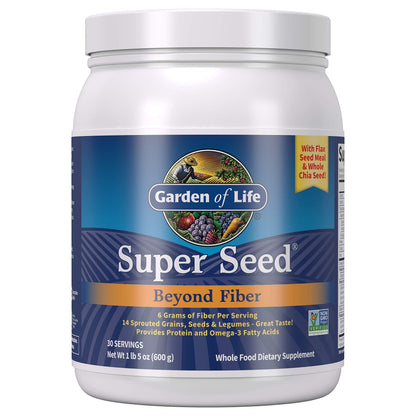 Garden of Life Super Seed - Vegetarian Whole Food Fiber Supplement with Protein and Omega 3, 5oz (600g) Powder