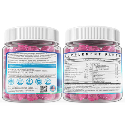 L Theanine Calm Gummies 500mg, Sugar-Free Liposomal L-Theanine Supplement, w/Safforn, Magnesium Glycinate, GABA, Ashwagandha, Algae Omega-3, Vitamin D3 B12