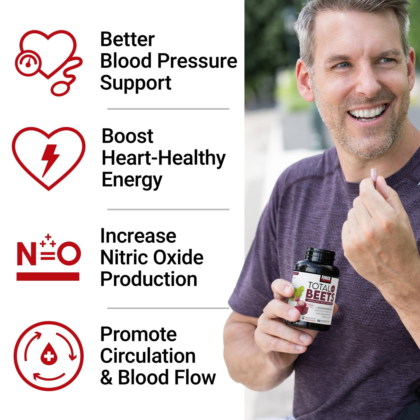 Force Factor Total Beets Blood Pressure Support Beet Root Capsules, 1800mg Organic Beet Root Powder Beet Supplement with Hawthorn Berry to Support Circulation