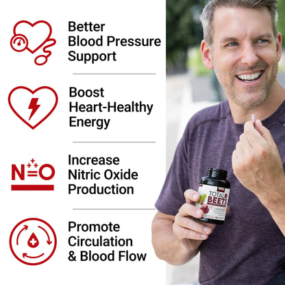 Force Factor Total Beets Blood Pressure Support Beet Root Capsules, 1800mg Organic Beet Root Powder Beet Supplement with Hawthorn Berry to Support Circulation