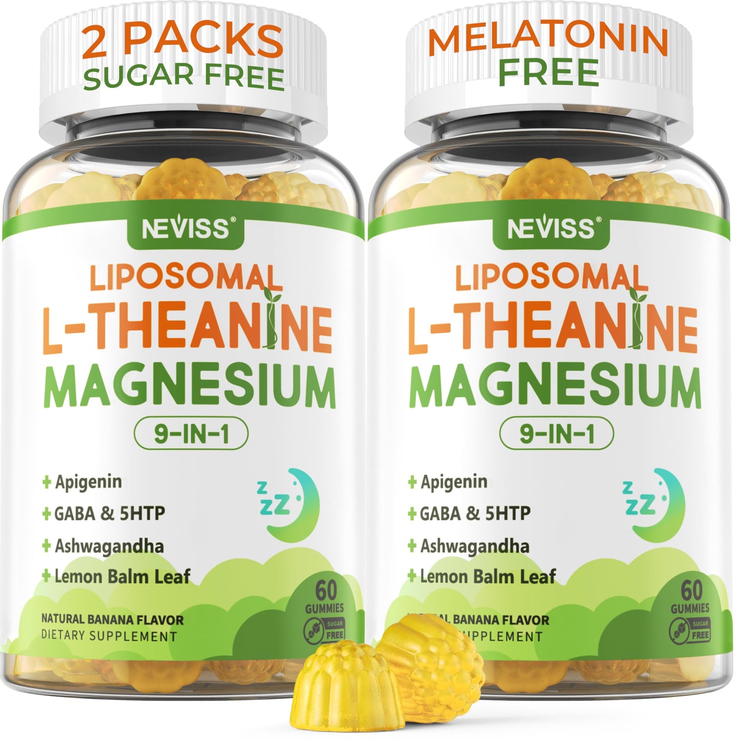 Liposomal L-Theanine 200mg Magnesium Glycinate 400mg Gummies with GABA, 5HTP, Apigenin, Vitamin B6 & D3, Ashwagandha, Lemon Balm Leaf, Melatonin Free Sleep