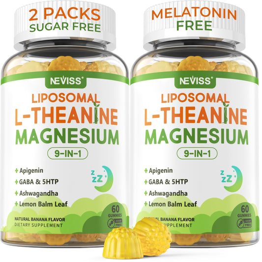 Liposomal L-Theanine 200mg Magnesium Glycinate 400mg Gummies with GABA, 5HTP, Apigenin, Vitamin B6 & D3, Ashwagandha, Lemon Balm Leaf, Melatonin Free Sleep