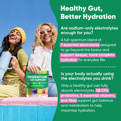 Venture Pal 2-in-1 Hydration Packets + Gut Health Electrolytes Powder - 7 Electrolytes & 5 Vitamins, Probiotics