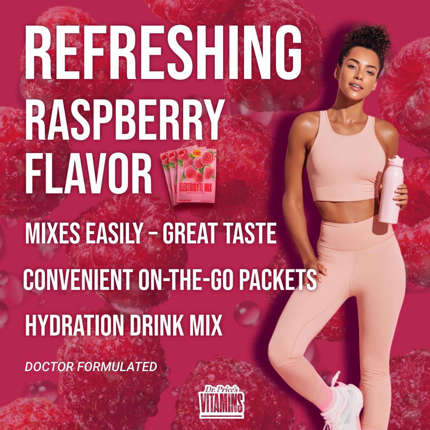 Dr. Price’s Electrolytes Hydration Powder Packets – Raspberry, 30 Packs | Sugar Free Electrolyte Drink Mix, 72+ Trace Minerals, Manganese | Keto Electrolytes,
