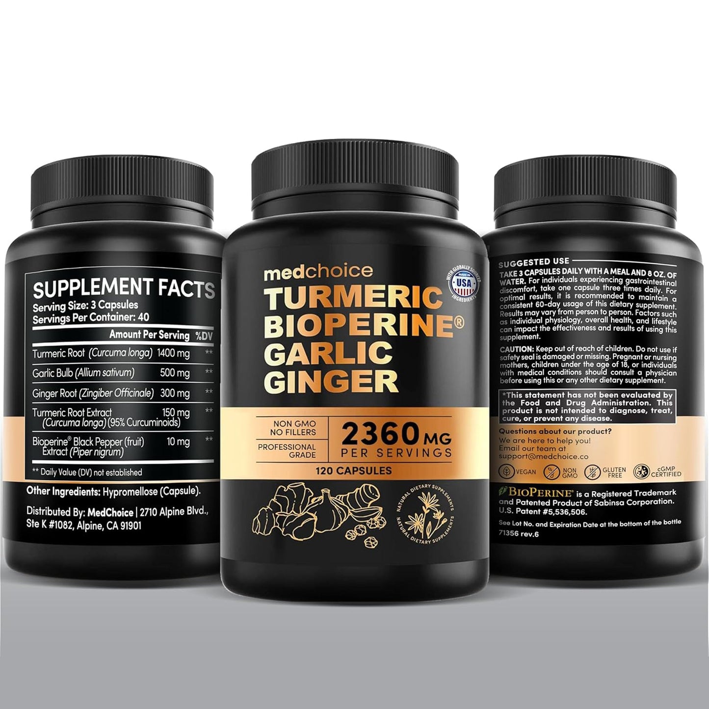 4-in-1 Turmeric Joint Support Supplements with Garlic and BioPerine - 2360 mg High Potency Herbal Blend for Mobility, Everyday Flexibility, Digestive Comfort
