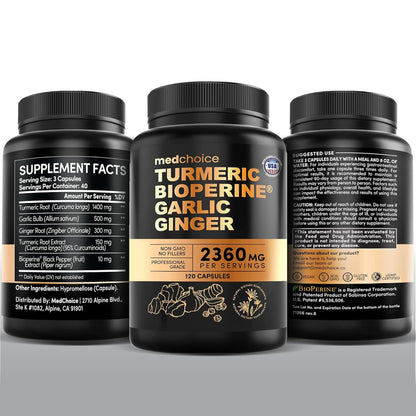4-in-1 Turmeric Joint Support Supplements with Garlic and BioPerine - 2360 mg High Potency Herbal Blend for Mobility, Everyday Flexibility, Digestive Comfort