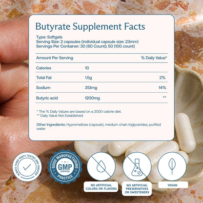 BodyBio Butyrate - Postbiotic for Gut Health, Digestive Support, Bloat, Gas & Constipation Relief, Leaky Gut Repair - Sodium