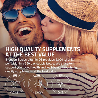 Bronson Vitamin D3 5000iu (125mcg) Healthy Muscle Function and Immune Support, Non-GMO, 360 Tablets