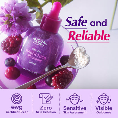 EQQUALBERRY Bakuchiol Plumping Face Serum - Retinol Natural Alternative for Sensitive Skin, with Niacinamide & Hyaluronic Acid