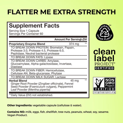 HUM Flatter Me Extra Strength Digestive Enzymes for Women, Men, Digestive Gut Bloating Supplement, Ginger, Peppermint Leaf, Fast Acting Anti Bloat