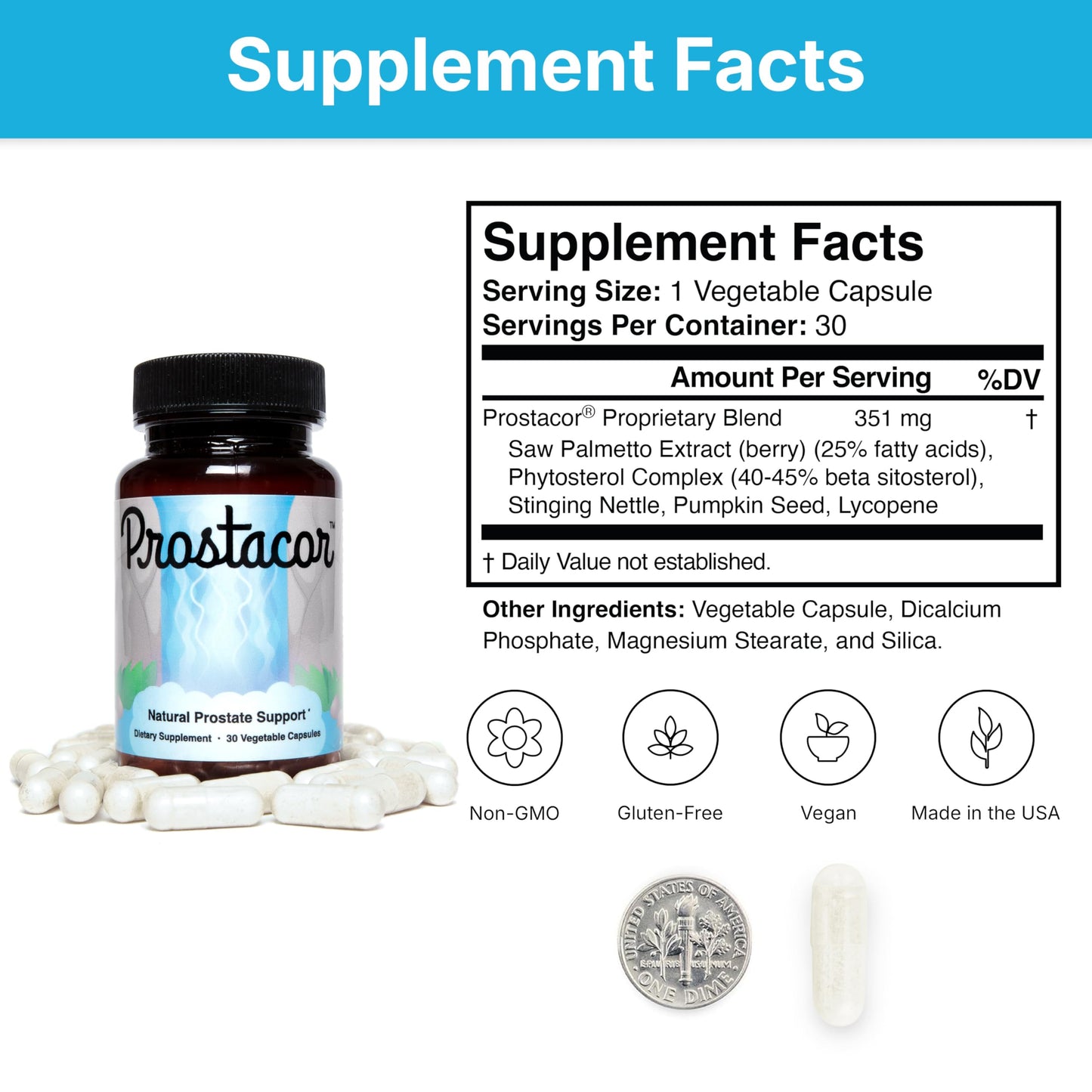 Prostacor - Natural Prostate Support Supplement - Non-GMO, Vegan, Gluten-Free