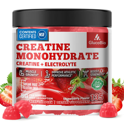 GlucoBio Creatine Monohydrate Gummies (5g) – Pre-Workout Energy & Muscle Growth Support for Men & Women