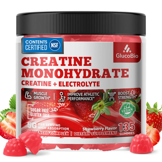 GlucoBio Creatine Monohydrate Gummies (5g) – Pre-Workout Energy & Muscle Growth Support for Men & Women