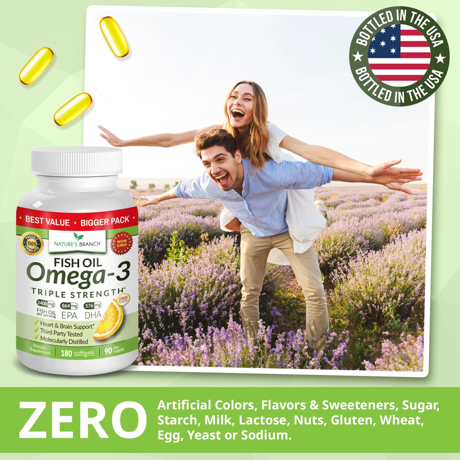 Triple Strength Omega 3 Fish Oil Supplements 2400mg | 180 Capsules, Burpless High Potency Lemon Flavor, High EPA DHA for Men & Women Ultra Pure Softgels | Joint Support, Eyes, Heart Brain Health Pills NATURE'S BRANCHBuy Supplements Australia