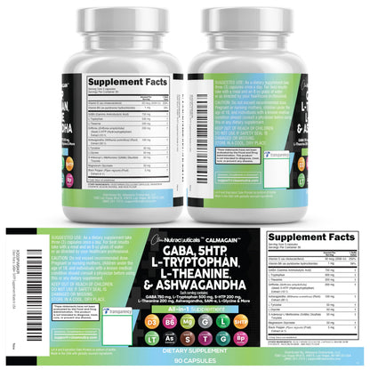 Clean Nutraceuticals GABA 750mg 5 HTP 200mg L Tryptophan 500mg L Theanine 200mg Ashwagandha SAM-e L-Glycine - Mood Support Vitamins for Women and Men with L-Tyrosine 5-HTP