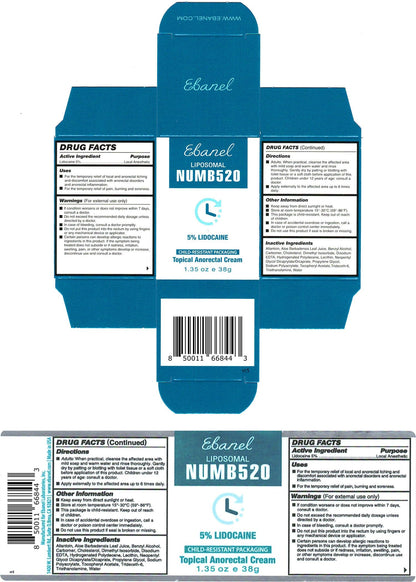 Ebanel 5% Lidocaine Numbing Cream, 2-Pack Pain Relief Burn Itch Numb Cream, Maximum Strength Topical Anesthetic with Allantoin, Vitamin E for Local and Anorectal Uses, Hemorrhoid Treatment