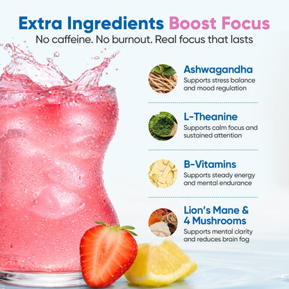 Venture Pal 2-in-1 Hydration Packets + Focus Support Electrolytes Powder, 7 Electrolytes + Vitamins, Magnesium, Lion's Mane & L-Theanine