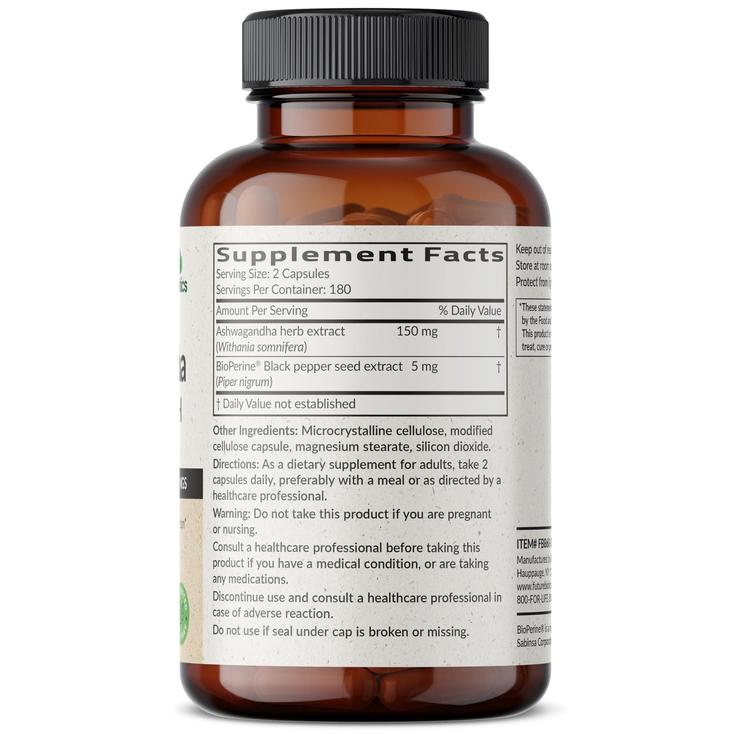 Futurebiotics Ashwagandha Extra Strength Stress & Mood Support with BioPerine - Non GMO Formula, 360 Vegetarian Capsules
