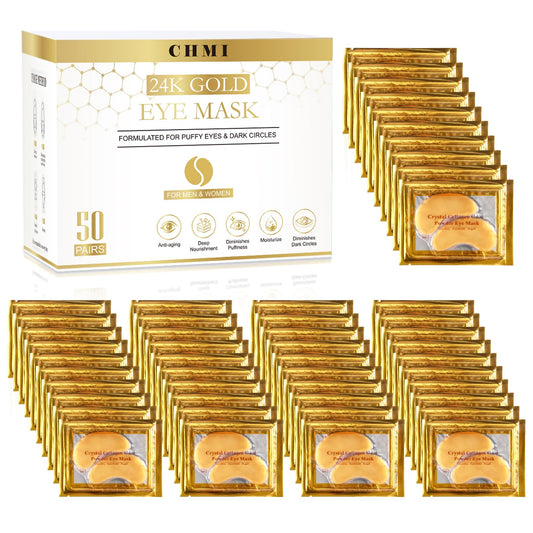 CHMI Under Eye Patches (50 Pairs) - 24K Gold Eye Patches for Puffy Eyes, Dark Circles, EyeBags and Wrinkles