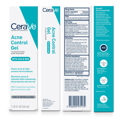 CeraVe Acne Control Gel, 2% Salicylic Acid Treatment With Glycolic Acid + Lactic Acids