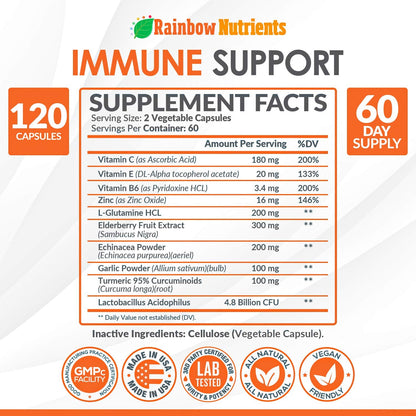 10 in 1 Immune Support Supplement (No Fillers) | Vitamin C, Zinc, Elderberry, Echinacea, Turmeric, Probiotics |Immunity Booster for Multi-System Immune Defense,