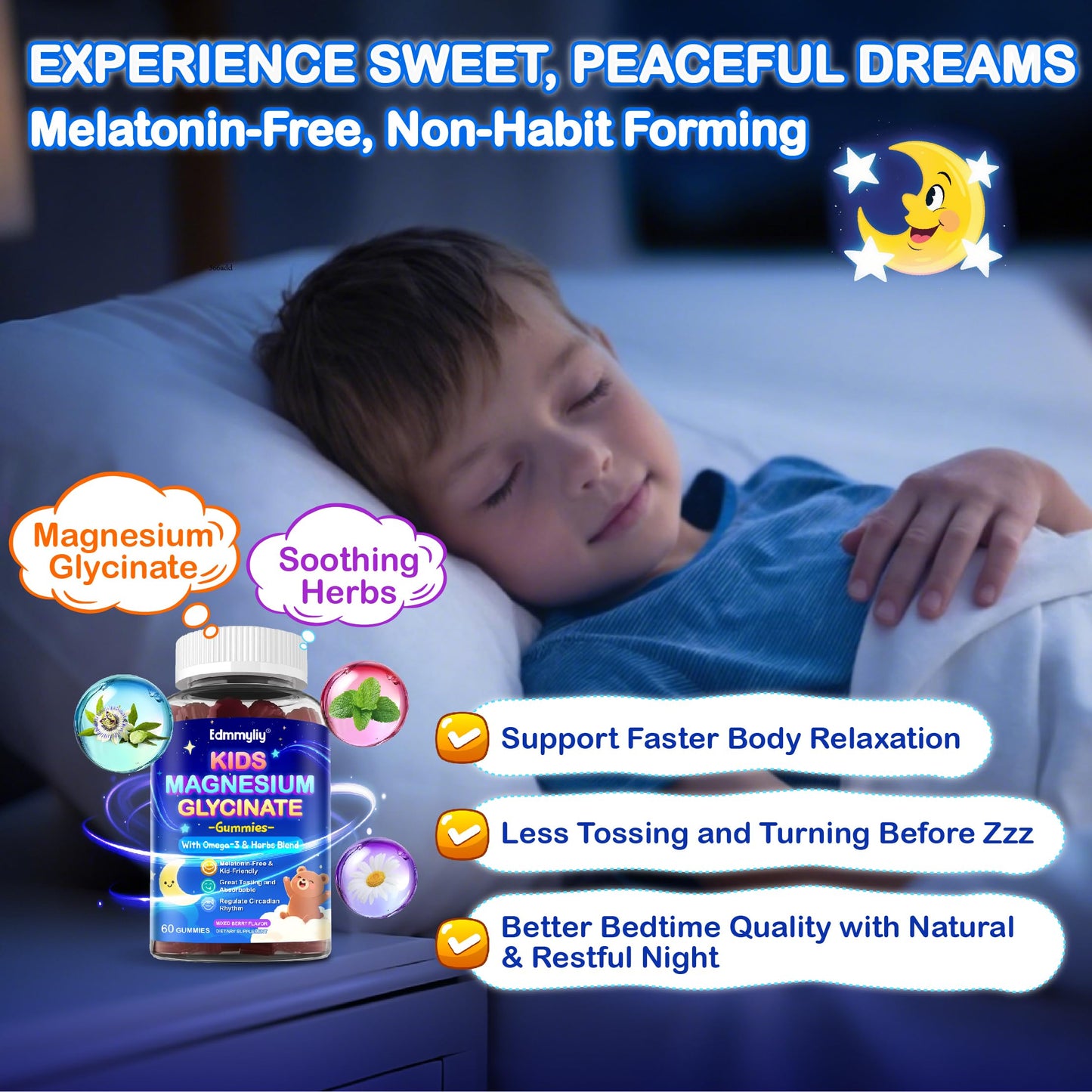 Kids Magnesium Glycinate Gummies - Magnesium Glycinate Supplement 200mg with L-theanine Omega-3 Calcium Vitamin D3 & B12 for Kids Natural Zzz at Bedtime & Overall Health - Sugar Free & Non-GMO EdmmyliyBuy Supplements Australia
