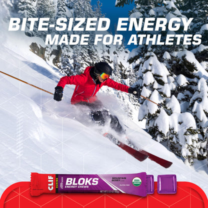 CLIF BLOKS - Mountain Berry Flavor - Energy Chews - Non-GMO - Plant Based - Fast Fuel for Cycling and Running - Quick Carbohydrates and Electrolytes - 2.12 oz. (18 Count)