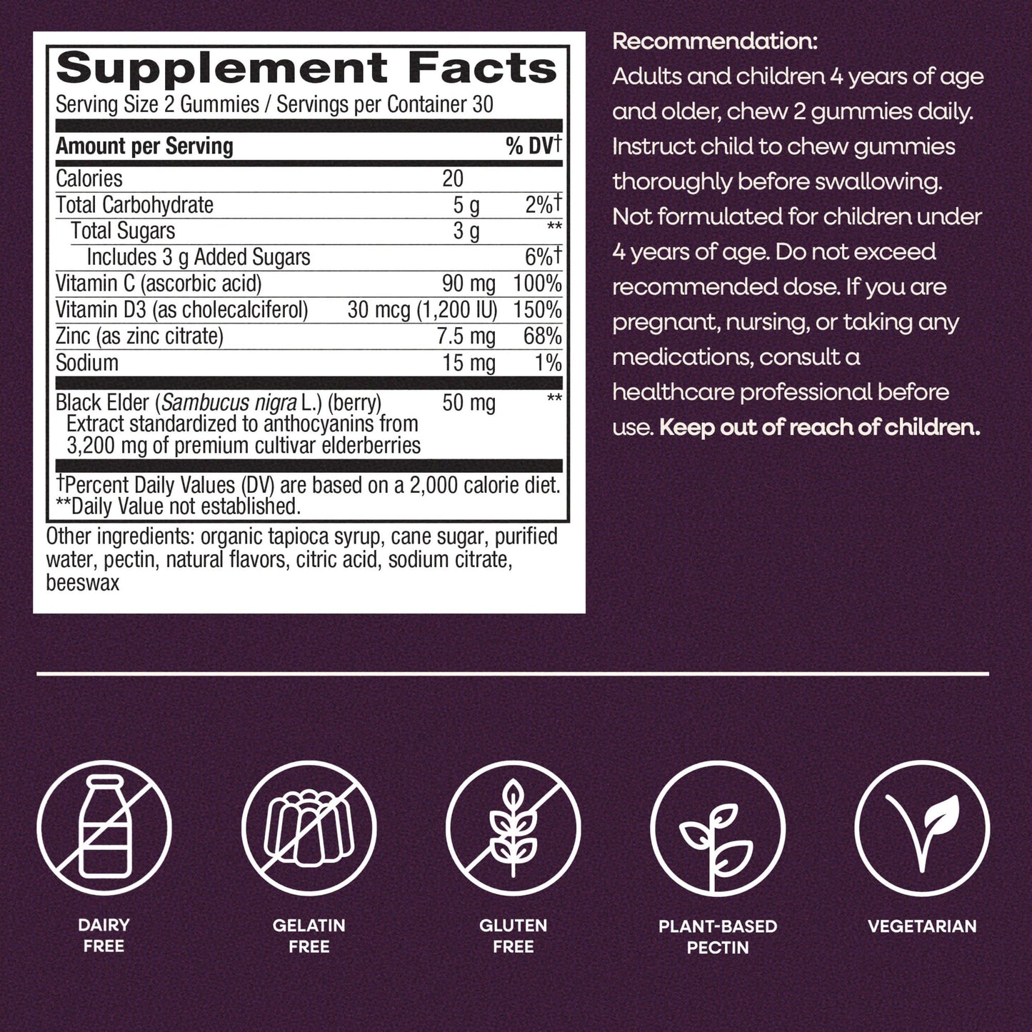 Nature’s Way Sambucus Elderberry Gummies, Immune Support Gummy for Adults & Kids Ages 4+ with Black Elderberry Extract, Vitamin C
