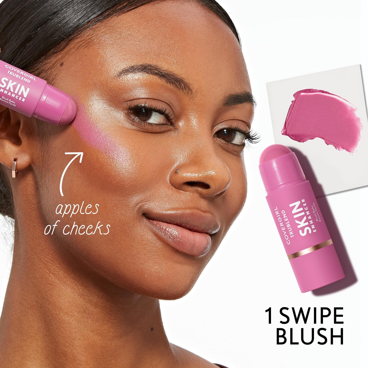 COVERGIRL Trublend Skin Enhancer Blush Balm Stick, Vegan Formula, Easy to Use, Glides on Effortlessly, Non-Greasy, Doesn't Crease - 225 Candied Strawberry (Bright Red)