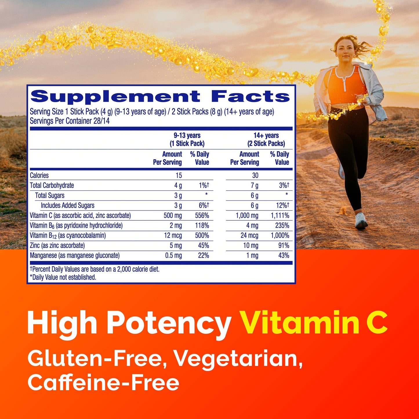 Emergen-C Crystals, On-the-Go Emergen-C Immune Support Supplement with Vitamin C, B Vitamins, Zinc and Manganese