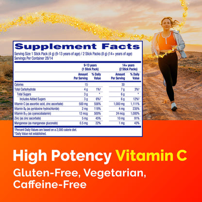 Emergen-C Crystals, On-the-Go Emergen-C Immune Support Supplement with Vitamin C, B Vitamins, Zinc and Manganese