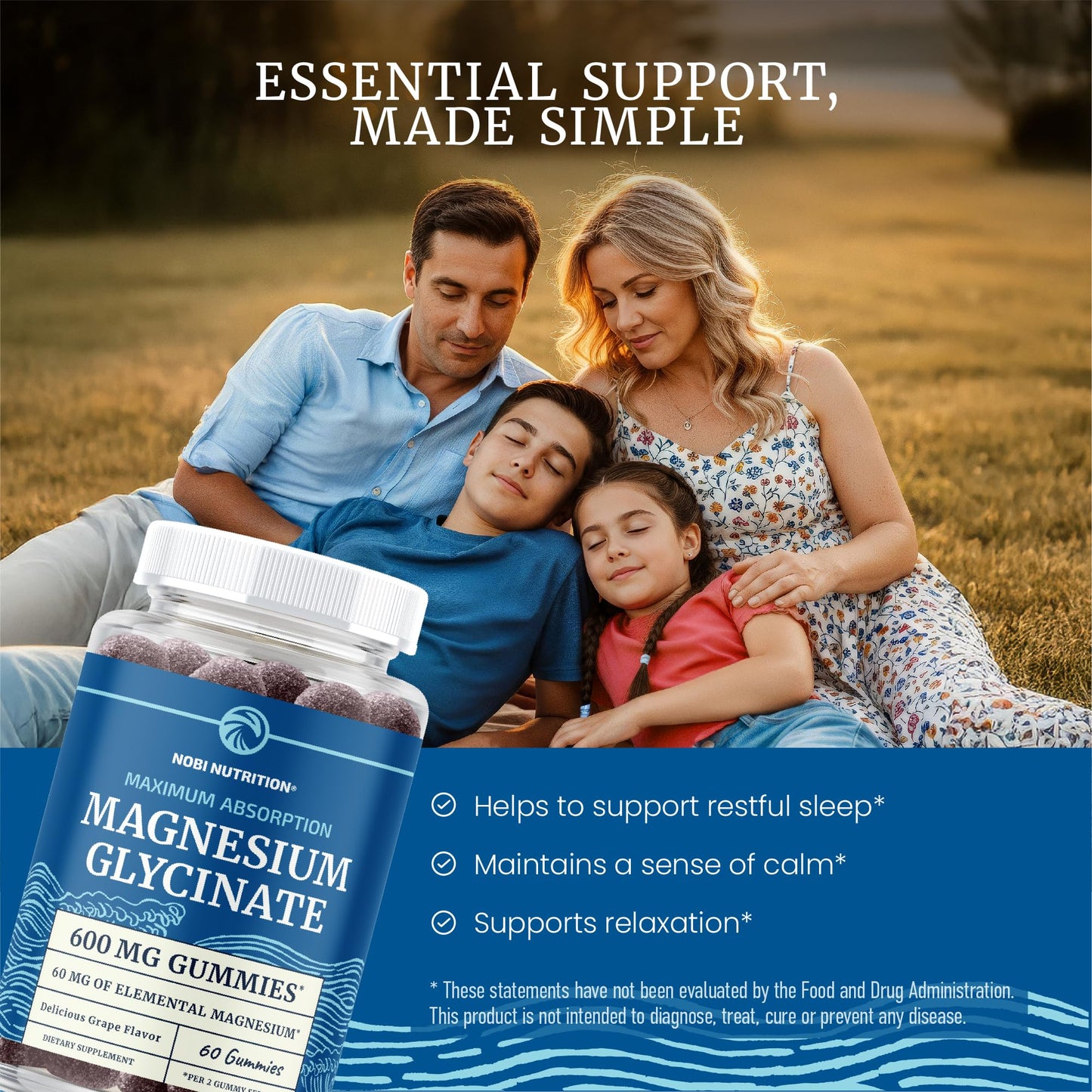 Magnesium Glycinate Gummies 600MG | Sleep, Calm & Relaxation Support | 60MG Elemental Mag Per Serving | Grape Flavor, Gluten-Free | High Absorption Magnesium Gummies for Women, Men & Family | 60 Ct