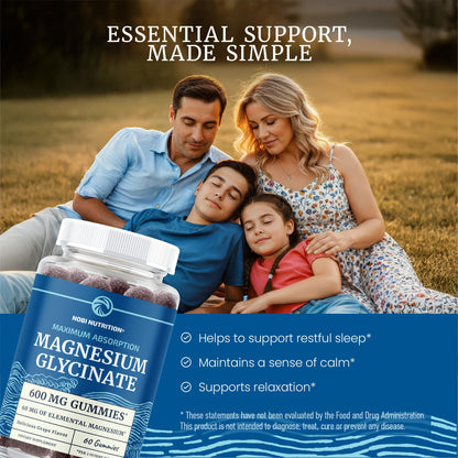 Magnesium Glycinate Gummies 600MG | Sleep, Calm & Relaxation Support | 60MG Elemental Mag Per Serving | Grape Flavor, Gluten-Free | High Absorption Magnesium Gummies for Women, Men & Family | 60 Ct