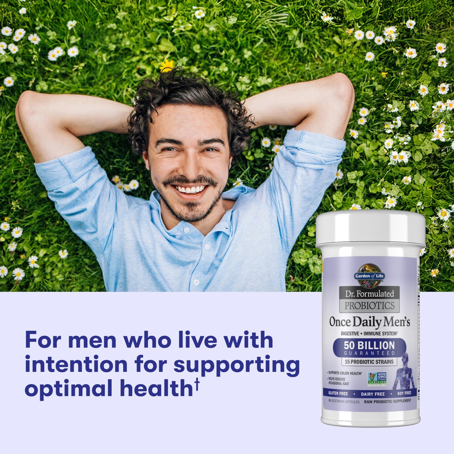 Garden of Life Probiotics for Men, Dr Formulated 50 Billion CFU 15 Probiotics for Digestive Health + Organic Prebiotic Fiber, Colon & Immune Support