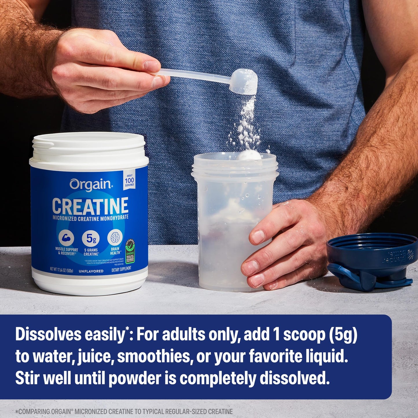 Orgain Creatine Monohydrate Micronized Powder, 100 Servings, Unflavored, Supports Muscle Growth, Post Workout Recovery and Brain Health, No Artificial Additives